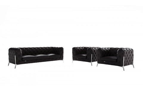 970 DivanItalia Black Sofa and Two Armchairs Set – Top Grain Italian LeatherModel:  970-BLACK-2CH-SET