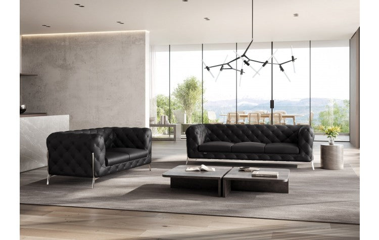 970 DivanItalia Black Sofa and Loveseat Set – Top Grain Italian LeatherModel:  970-BLACK-2PC