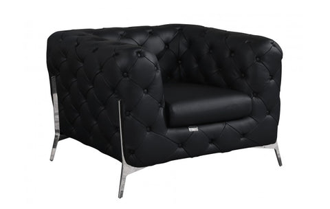 970 DivanItalia Black Sofa and Two Armchairs Set – Top Grain Italian LeatherModel:  970-BLACK-2CH-SET