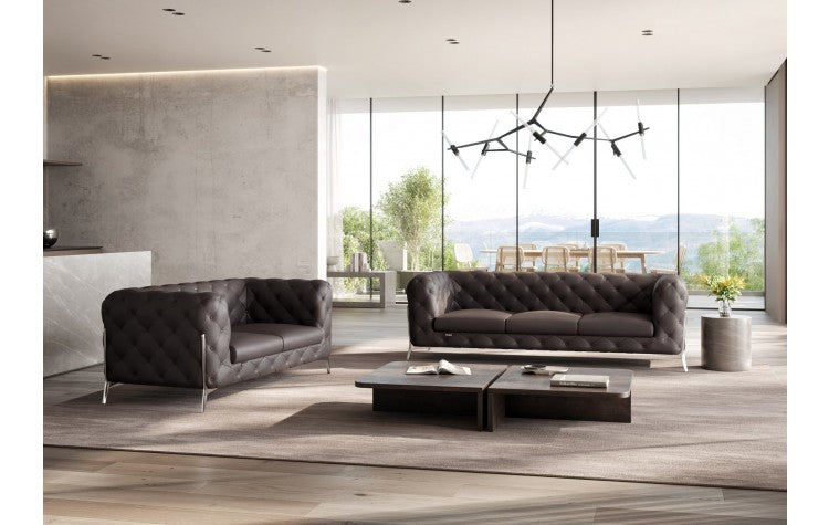 970 DivanItalia Brown Sofa and Loveseat Set – Top Grain Italian LeatherModel:  970-BROWN-2PC