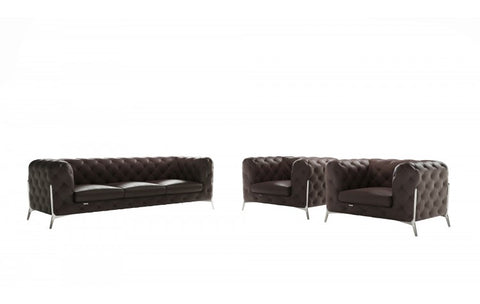 970 DivanItalia Brown Sofa and Two Armchairs Set – Top Grain Italian LeatherModel:  970-BROWN-2CH-SET