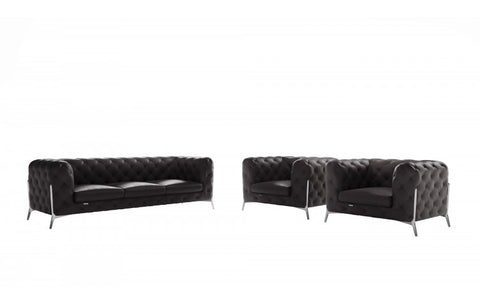 970 DivanItalia Dark Gray Sofa and Two Armchairs Set – Top Grain Italian LeatherModel:  970-DK_GRAY-2CH-SET
