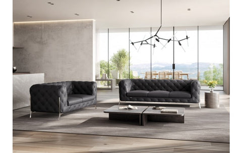 970 DivanItalia Dark Gray Sofa and Loveseat Set – Top Grain Italian LeatherModel:  970-DK_GRAY-2PC