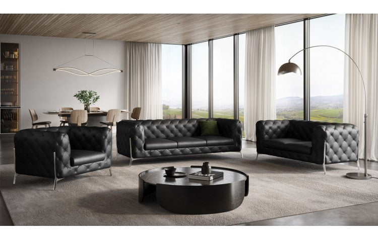 970 DivanItalia Black Sofa Set – Top Grain Italian LeatherModel:  970-BLACK