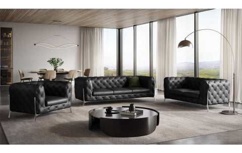 970 DivanItalia Black Sofa Set – Top Grain Italian LeatherModel:  970-BLACK