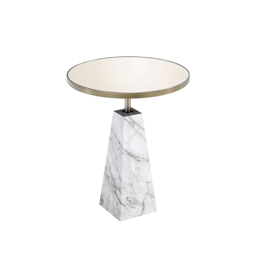 Galilahi Mirrored, Faux Marble & Antique Gold Accent Table Model 97129 By ACME Furniture