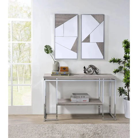 Chafik Mirrored, Natural Oak & Chrome Wall Mirror Model 97455 By ACME Furniture