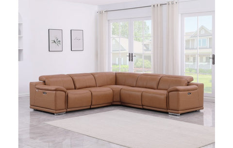 9762 DivanItalia Cognac 5-Piece Sectional with 3 Power Recliners and 1 Console Top Grain Italian LeatherModel:  9762-COGNAC-5PC-3PWR-SECTIONAL-GROUP