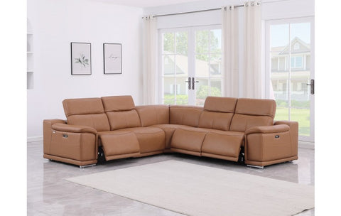9762 DivanItalia Cognac 5-Piece Sectional with 3 Power Recliners and 1 Console Top Grain Italian LeatherModel:  9762-COGNAC-5PC-3PWR-SECTIONAL-GROUP
