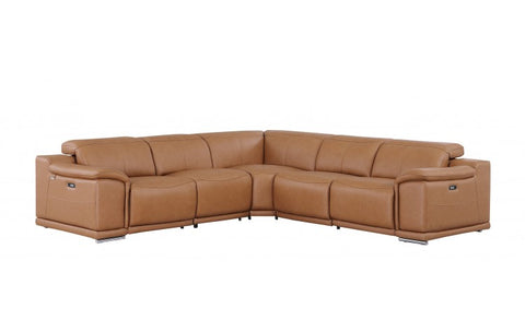 9762 DivanItalia Cognac 5-Piece Sectional with 3 Power Recliners and 1 Console Top Grain Italian LeatherModel:  9762-COGNAC-5PC-3PWR-SECTIONAL-GROUP