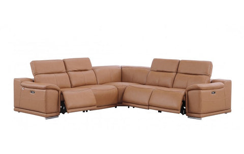 9762 DivanItalia Cognac 5-Piece Sectional with 3 Power Recliners and 1 Console Top Grain Italian LeatherModel:  9762-COGNAC-5PC-3PWR-SECTIONAL-GROUP