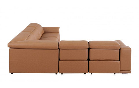 9762 DivanItalia Cognac 5-Piece Sectional with 3 Power Recliners and 1 Console Top Grain Italian LeatherModel:  9762-COGNAC-5PC-3PWR-SECTIONAL-GROUP