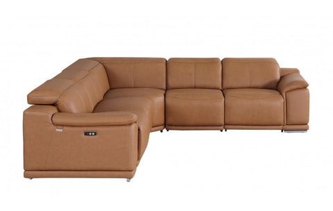9762 DivanItalia Cognac 5-Piece Sectional with 3 Power Recliners and 1 Console Top Grain Italian LeatherModel:  9762-COGNAC-5PC-3PWR-SECTIONAL-GROUP