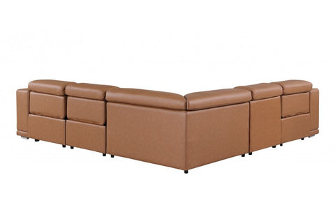 9762 DivanItalia Cognac 5-Piece Sectional with 3 Power Recliners and 1 Console Top Grain Italian LeatherModel:  9762-COGNAC-5PC-3PWR-SECTIONAL-GROUP