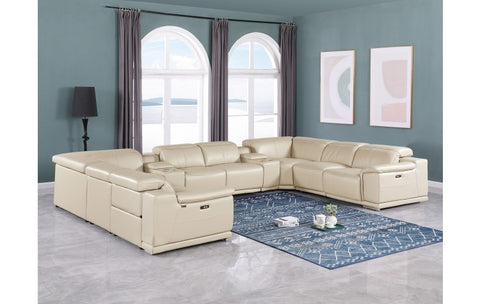 9762 DivanItalia Beige 10-Piece Sectional – Top Grain Italian Leather with 4 Power Recliners and 2 ConsolesModel:  9762-BEIGE-10PC-4PWR-U-SECTIONAL-GROUP