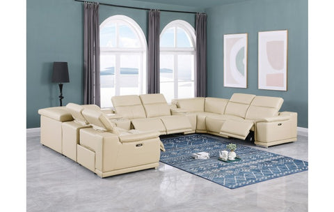 9762 DivanItalia Beige 10-Piece Sectional – Top Grain Italian Leather with 4 Power Recliners and 2 ConsolesModel:  9762-BEIGE-10PC-4PWR-U-SECTIONAL-GROUP