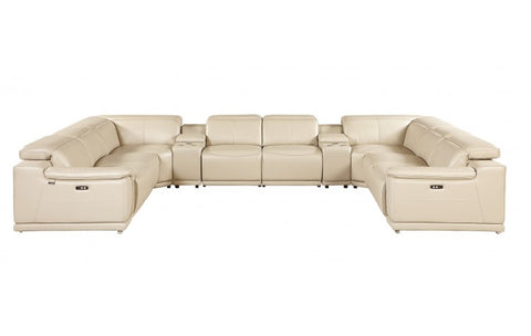 9762 DivanItalia Beige 10-Piece Sectional – Top Grain Italian Leather with 4 Power Recliners and 2 ConsolesModel:  9762-BEIGE-10PC-4PWR-U-SECTIONAL-GROUP