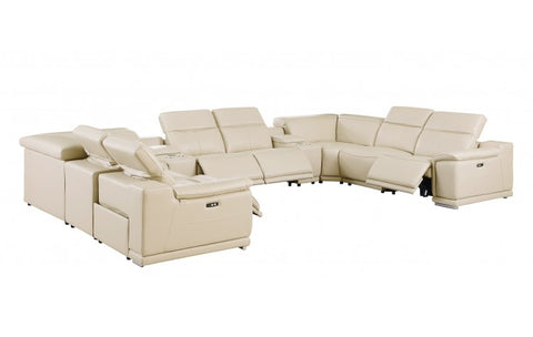 9762 DivanItalia Beige 10-Piece Sectional – Top Grain Italian Leather with 4 Power Recliners and 2 ConsolesModel:  9762-BEIGE-10PC-4PWR-U-SECTIONAL-GROUP
