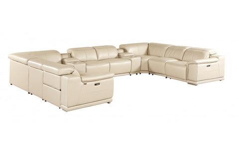 9762 DivanItalia Beige 10-Piece Sectional – Top Grain Italian Leather with 4 Power Recliners and 2 ConsolesModel:  9762-BEIGE-10PC-4PWR-U-SECTIONAL-GROUP