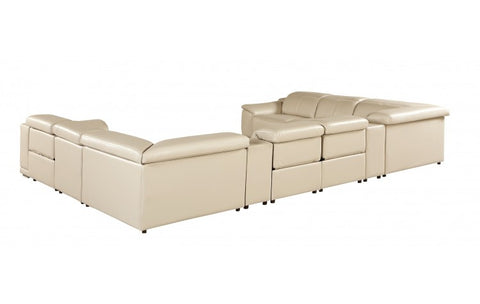 9762 DivanItalia Beige 10-Piece Sectional – Top Grain Italian Leather with 4 Power Recliners and 2 ConsolesModel:  9762-BEIGE-10PC-4PWR-U-SECTIONAL-GROUP