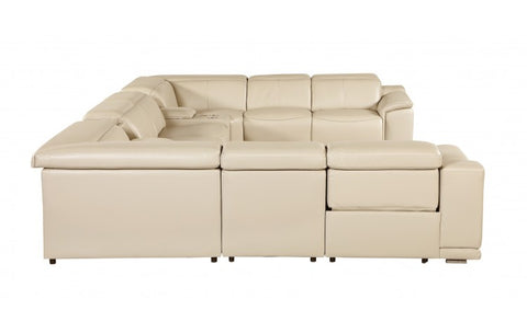 9762 DivanItalia Beige 10-Piece Sectional – Top Grain Italian Leather with 4 Power Recliners and 2 ConsolesModel:  9762-BEIGE-10PC-4PWR-U-SECTIONAL-GROUP