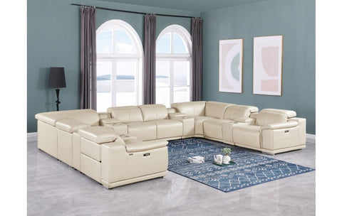 9762 DivanItalia Beige 12-Piece Sectional – Top Grain Italian Leather with 4 Power Recliners and 4 ConsolesModel:  9762-BEIGE-12PC-4PWR-U-SECTIONAL-GROUP