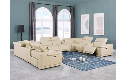 9762 DivanItalia Beige 12-Piece Sectional – Top Grain Italian Leather with 4 Power Recliners and 4 ConsolesModel:  9762-BEIGE-12PC-4PWR-U-SECTIONAL-GROUP