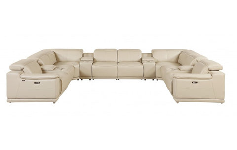 9762 DivanItalia Beige 12-Piece Sectional – Top Grain Italian Leather with 4 Power Recliners and 4 ConsolesModel:  9762-BEIGE-12PC-4PWR-U-SECTIONAL-GROUP