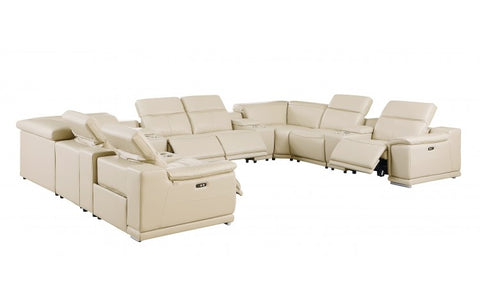 9762 DivanItalia Beige 12-Piece Sectional – Top Grain Italian Leather with 4 Power Recliners and 4 ConsolesModel:  9762-BEIGE-12PC-4PWR-U-SECTIONAL-GROUP