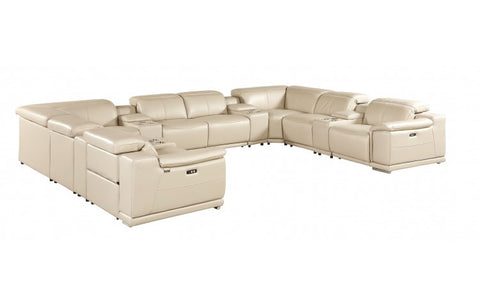 9762 DivanItalia Beige 12-Piece Sectional – Top Grain Italian Leather with 4 Power Recliners and 4 ConsolesModel:  9762-BEIGE-12PC-4PWR-U-SECTIONAL-GROUP