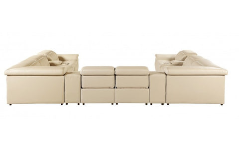 9762 DivanItalia Beige 12-Piece Sectional – Top Grain Italian Leather with 4 Power Recliners and 4 ConsolesModel:  9762-BEIGE-12PC-4PWR-U-SECTIONAL-GROUP
