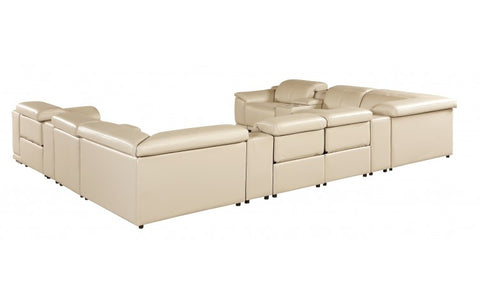 9762 DivanItalia Beige 12-Piece Sectional – Top Grain Italian Leather with 4 Power Recliners and 4 ConsolesModel:  9762-BEIGE-12PC-4PWR-U-SECTIONAL-GROUP