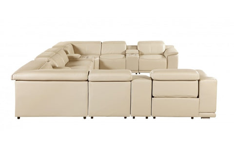 9762 DivanItalia Beige 12-Piece Sectional – Top Grain Italian Leather with 4 Power Recliners and 4 ConsolesModel:  9762-BEIGE-12PC-4PWR-U-SECTIONAL-GROUP