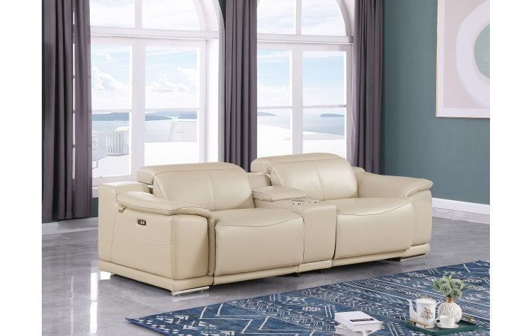 9762 DivanItalia Beige Modular Power Reclining Loveseat – Top Grain Italian LeatherModel:  9762-BEIGE-3.2-HT