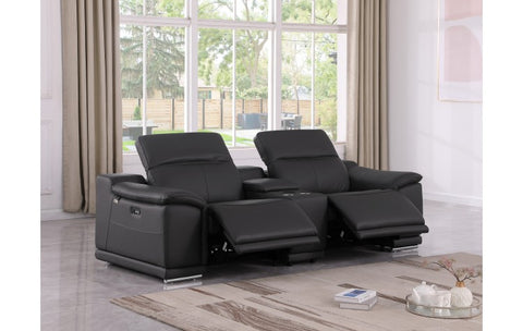 9762 DivanItalia Black Modular Power Reclining Loveseat – Top Grain Italian LeatherModel:  9762-BLACK-3.2-HT