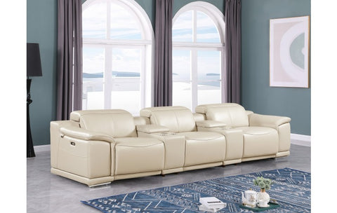 9762 DivanItalia Beige 5-Piece Modular Power Reclining Sofa – Top Grain Italian LeatherModel:  9762-BEIGE-5.3-HT