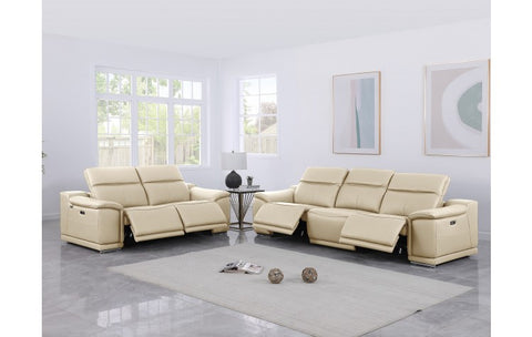 9762 DivanItalia Beige Modular Power Reclining Sofa and Loveseat Set in Top Grain Italian LeatherModel:  9762-BEIGE-5.4-HT-2PC