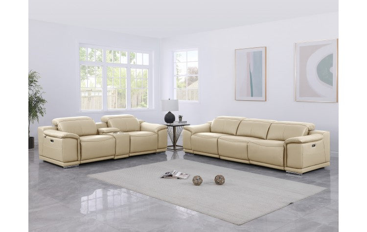 9762 DivanItalia Beige 6-Piece Modular Power Reclining Sofa and Loveseat Set – Top Grain Italian LeatherModel:  9762-BEIGE-6.5-HT