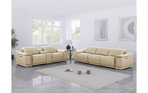 9762 DivanItalia Beige 6-Piece Modular Power Reclining Sofa and Loveseat Set – Top Grain Italian LeatherModel:  9762-BEIGE-6.5-HT