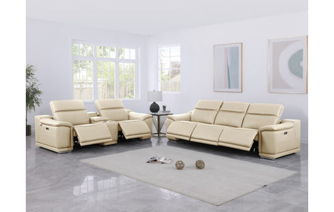 9762 DivanItalia Beige 6-Piece Modular Power Reclining Sofa and Loveseat Set – Top Grain Italian LeatherModel:  9762-BEIGE-6.5-HT