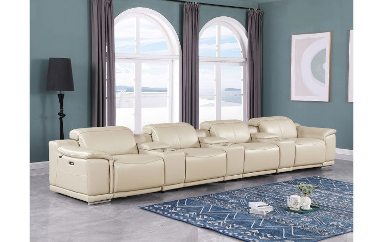 9762 DivanItalia Beige 7-Piece Modular Power Reclining Sofa – Top Grain Italian LeatherModel:  9762-BEIGE-S-7.4-HT