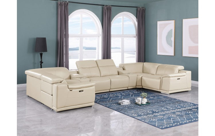 9762 DivanItalia Beige 8-Piece Sectional – Top Grain Italian Leather with 2 Power Recliners and 2 ConsolesModel:  9762-BEIGE-8PC-2PWR-U-SECTIONAL-GROUP