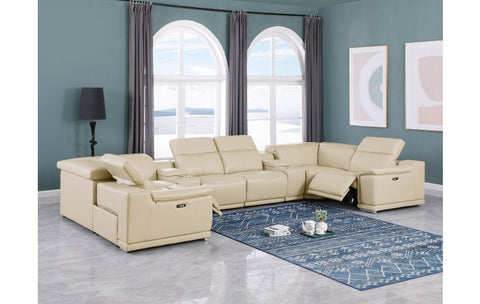 9762 DivanItalia Beige 8-Piece Sectional – Top Grain Italian Leather with 2 Power Recliners and 2 ConsolesModel:  9762-BEIGE-8PC-2PWR-U-SECTIONAL-GROUP