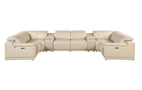 9762 DivanItalia Beige 8-Piece Sectional – Top Grain Italian Leather with 2 Power Recliners and 2 ConsolesModel:  9762-BEIGE-8PC-2PWR-U-SECTIONAL-GROUP