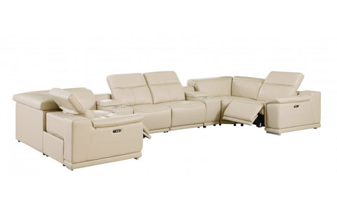 9762 DivanItalia Beige 8-Piece Sectional – Top Grain Italian Leather with 2 Power Recliners and 2 ConsolesModel:  9762-BEIGE-8PC-2PWR-U-SECTIONAL-GROUP