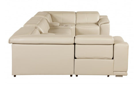 9762 DivanItalia Beige 8-Piece Sectional – Top Grain Italian Leather with 2 Power Recliners and 2 ConsolesModel:  9762-BEIGE-8PC-2PWR-U-SECTIONAL-GROUP