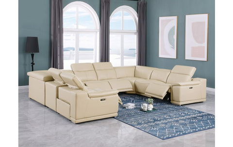 9762 DivanItalia Beige 8-Piece Sectional – Top Grain Italian Leather with 4 Power ReclinersModel:  9762-BEIGE-8PC-4PWR-U-NC-SECTIONAL-GROUP