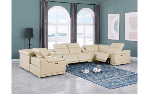9762 DivanItalia Beige 8-Piece Sectional – Top Grain Italian Leather with 4 Power Recliners and 2 ConsolesModel:  9762-BEIGE-8PC-4PWR-U-SECTIONAL-GROUP