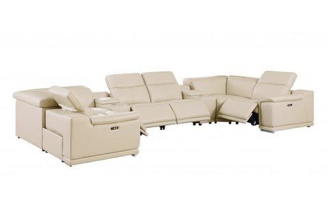 9762 DivanItalia Beige 8-Piece Sectional – Top Grain Italian Leather with 4 Power Recliners and 2 ConsolesModel:  9762-BEIGE-8PC-4PWR-U-SECTIONAL-GROUP