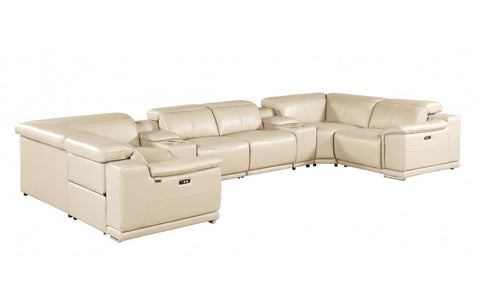 9762 DivanItalia Beige 8-Piece Sectional – Top Grain Italian Leather with 4 Power Recliners and 2 ConsolesModel:  9762-BEIGE-8PC-4PWR-U-SECTIONAL-GROUP